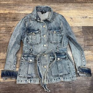 Lauren Ralph Lauren Black Label Denim Belted Jacket Womens Size 14 Stone Washed